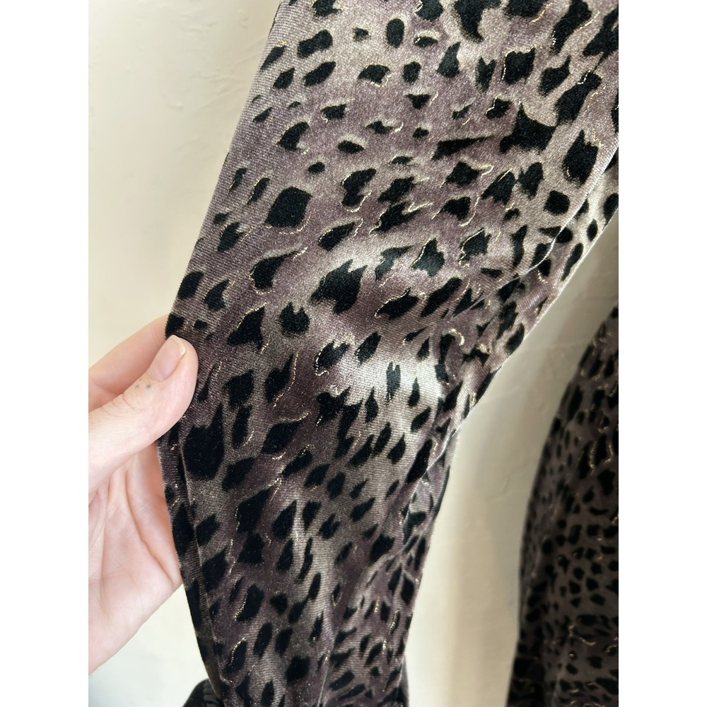 Vintage Diamond Tea Velvet Robe M Leopard Print Metallic Dressing Gown Tassels - Picture 5 of 12